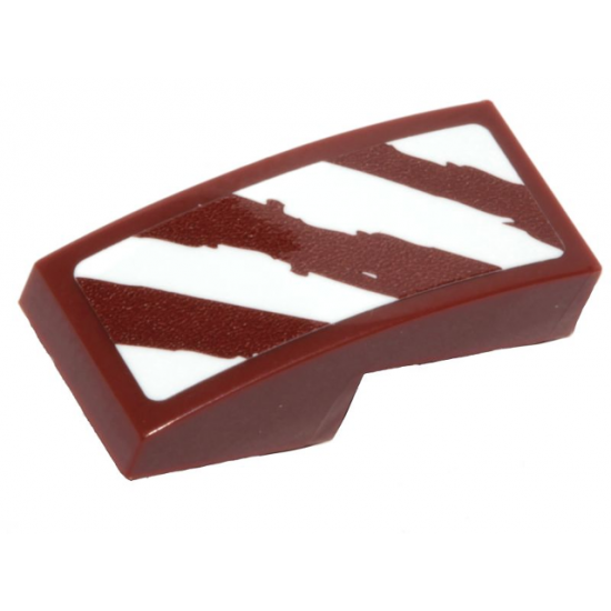 Slope, Curved 2 x 1 with 4 Rugged White Diagonal Stripes on Reddish Brown Background Pattern Model Left Side (Sticker) - Set 75254