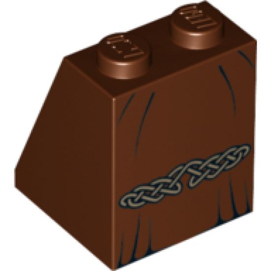 Slope 65 2 x 2 x 2 with Bottom Tube with Minifigure Dress/Skirt/Robe, Black Lines and Gold Celtic Knot Pattern
