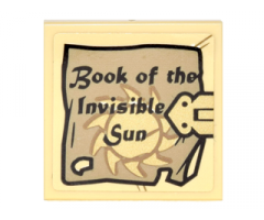 Tile 2 x 2 with Book Cover with Gold Clasp, Sun with Rays, and 'Book of the Invisible Sun' Pattern (Sticker) - Set 76060