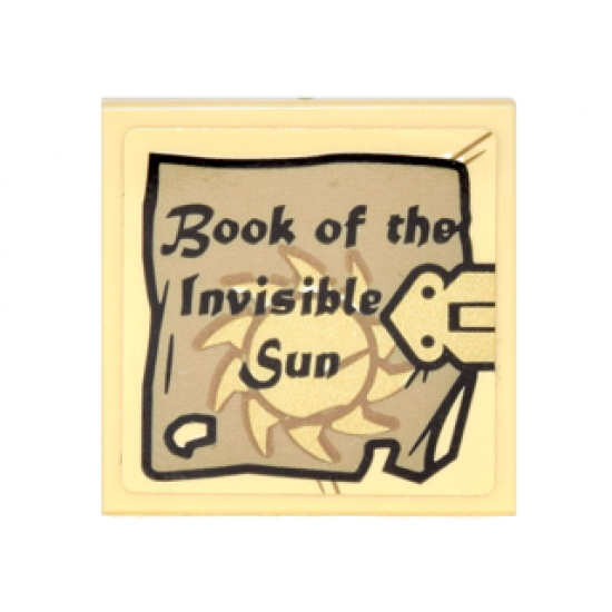 Tile 2 x 2 with Book Cover with Gold Clasp, Sun with Rays, and 'Book of the Invisible Sun' Pattern (Sticker) - Set 76060