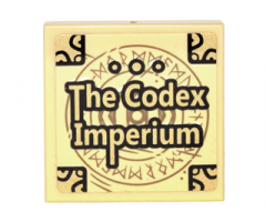 Tile 2 x 2 with Book Cover with Gold Corners, Runes, and 'The Codex Imperium' Pattern (Sticker) - Set 76060
