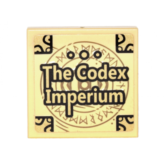 Tile 2 x 2 with Book Cover with Gold Corners, Runes, and 'The Codex Imperium' Pattern (Sticker) - Set 76060