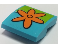 Slope, Curved 2 x 2 with Orange Flower on Lime Background Pattern (Sticker) - Set 75903