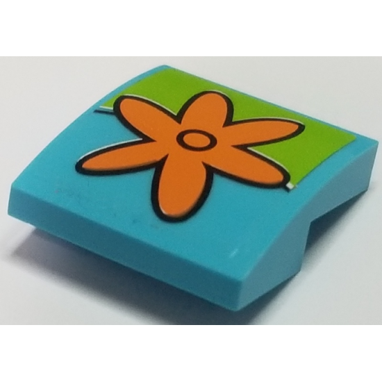 Slope, Curved 2 x 2 with Orange Flower on Lime Background Pattern (Sticker) - Set 75903