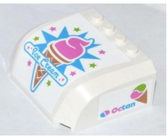 Windscreen 5 x 6 x 2 Curved Top Canopy with 4 Studs with 'Ice Cream' on Front and Octan Pattern on Both Sides (Stickers) - Set 70804