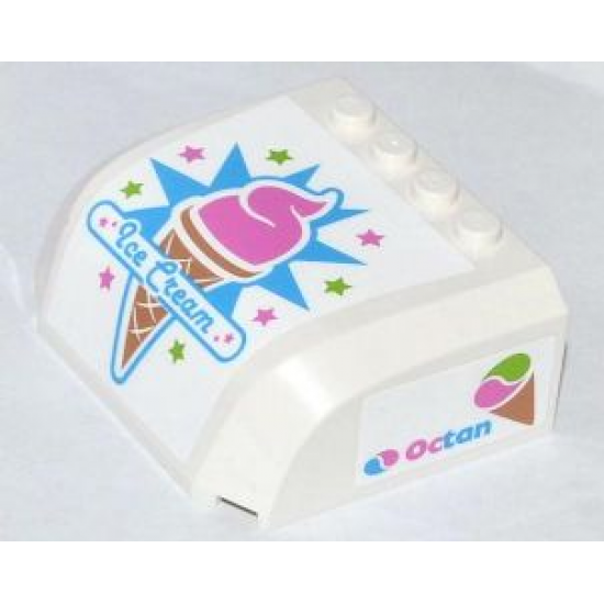 Windscreen 5 x 6 x 2 Curved Top Canopy with 4 Studs with 'Ice Cream' on Front and Octan Pattern on Both Sides (Stickers) - Set 70804