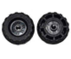 Wheel & Tire Assembly 18mm D. x 14mm with Pin Hole, Fake Bolts and Shallow Spokes with Black Tire 37 x 18R (55981 / 56891)