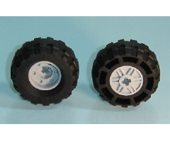 Wheel & Tire Assembly 18mm D. x 14mm with Axle Hole, Fake Bolts and Shallow Spokes with Black Tire 37 x 18R (55982 / 56891)