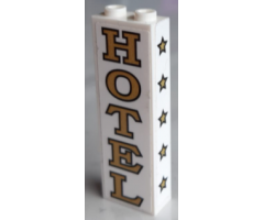 Brick 1 x 2 x 5 with 5 Gold Stars on Edge and 'HOTEL' Pattern on Both Sides (Stickers) - Set 60200
