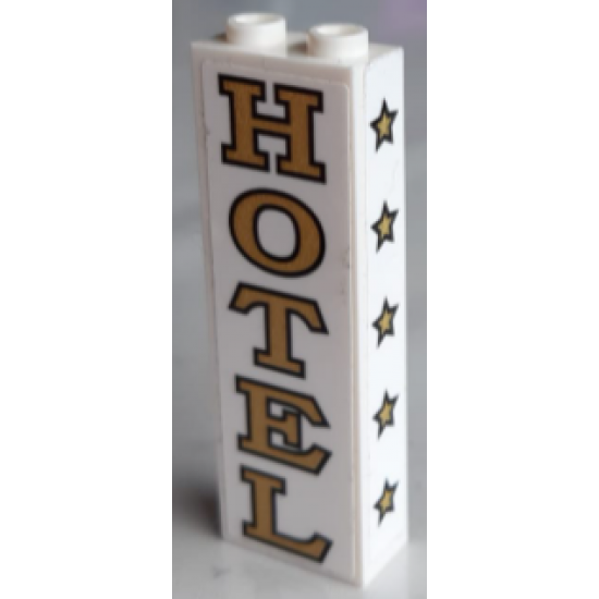 Brick 1 x 2 x 5 with 5 Gold Stars on Edge and 'HOTEL' Pattern on Both Sides (Stickers) - Set 60200