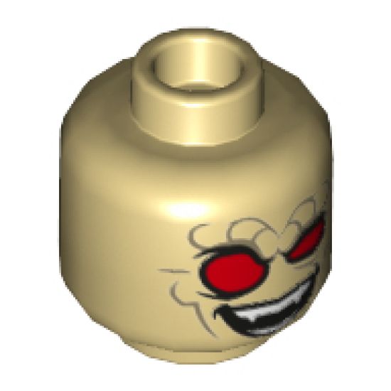 Minifigure, Head Dual Sided Alien with Red Eyes, Dark Tan Wrinkles, Angry Clenched Teeth / Evil Smile Pattern - Hollow Stud
