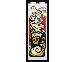 Brick 1 x 2 x 5 with Black, Gold, Red and White Ninja Minifigure, Snake Heads and Clouds Pattern (Sticker) - Set 70670