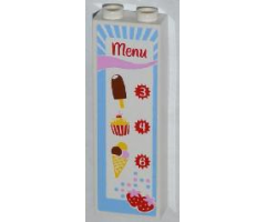 Brick 1 x 2 x 5 with 'Menu', Ice Cream, Cupcake and Strawberries Pattern (Sticker) - Set 3061