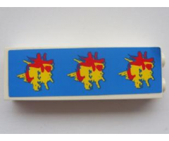 Brick 1 x 2 x 5 with 3 Red Asian Characters on Yellow Splash and Blue Background Pattern (Sticker) - Set 8161