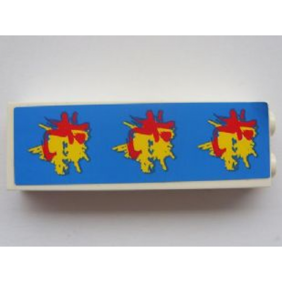 Brick 1 x 2 x 5 with 3 Red Asian Characters on Yellow Splash and Blue Background Pattern (Sticker) - Set 8161