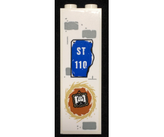 Brick 1 x 2 x 5 with Light Bluish Gray Bricks, 'ST 110' Sign and Hanging Minifigure Portrait Pattern (Sticker) - Set 76108