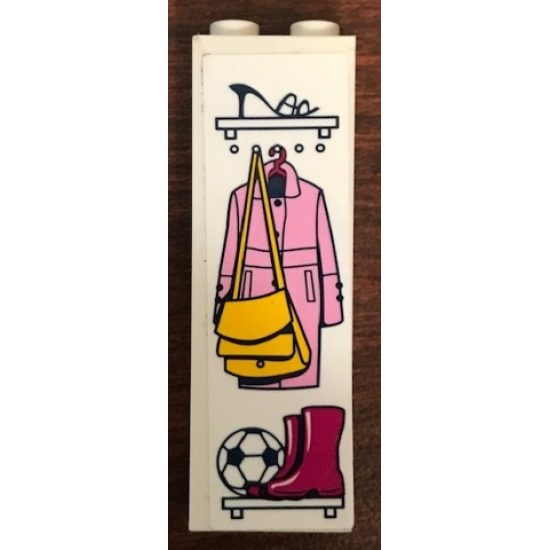 Brick 1 x 2 x 5 with Clothes, Purse and Soccer Ball Pattern (Sticker) - Set 41314