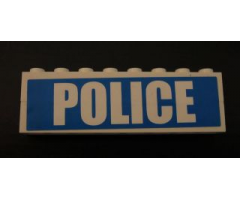 Stickered Assembly 8 x 1 x 2 with White 'POLICE' Pattern (Sticker) - Set 7743 - 2 Brick 1 x 8