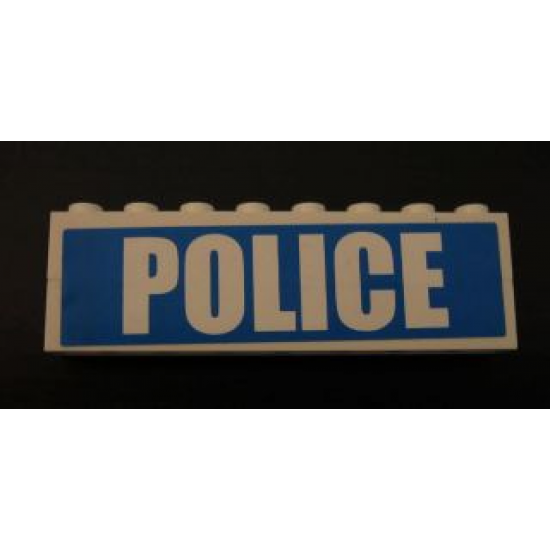 Stickered Assembly 8 x 1 x 2 with White 'POLICE' Pattern (Sticker) - Set 7743 - 2 Brick 1 x 8
