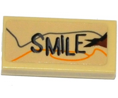 Tile 1 x 2 with 'SMILE' and Wood Grain Pattern (Sticker) - Set 75823