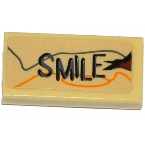 Tile 1 x 2 with 'SMILE' and Wood Grain Pattern (Sticker) - Set 75823