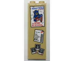 Brick 1 x 2 x 5 with Notice Board with Captain America 'I WANT YOU TO STAY IN SCHOOL' Poster and Polaroid Photographs Pattern (Sticker) - Set 76108