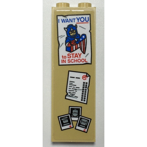 Brick 1 x 2 x 5 with Notice Board with Captain America 'I WANT YOU TO STAY IN SCHOOL' Poster and Polaroid Photographs Pattern (Sticker) - Set 76108