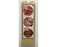 Brick 1 x 2 x 5 with Menu with '1$' for Pizza, Burrito, Burger and Fries Pattern (Sticker) - Set 76108