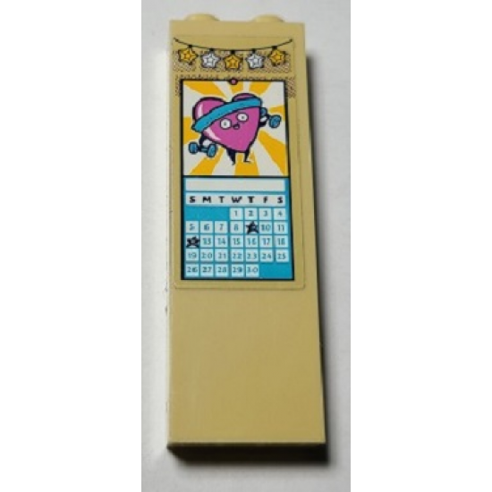 Brick 1 x 2 x 5 with Calendar and Heart Lifting Weights Pattern (Sticker) - Set 41340
