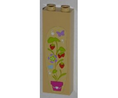 Brick 1 x 2 x 5 with Strawberry Plant, Flowers and Butterflies Pattern Left (Sticker) - Set 3315