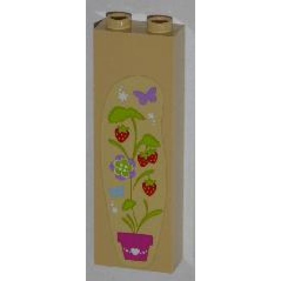Brick 1 x 2 x 5 with Strawberry Plant, Flowers and Butterflies Pattern Left (Sticker) - Set 3315