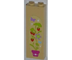 Brick 1 x 2 x 5 with Strawberry Plant, Flowers and Butterflies Pattern Right (Sticker) - Set 3315
