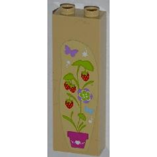 Brick 1 x 2 x 5 with Strawberry Plant, Flowers and Butterflies Pattern Right (Sticker) - Set 3315