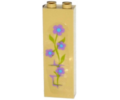 Brick 1 x 2 x 5 with 4 Lavender and Medium Blue Flowers, Leaves and Brick Wall Pattern (Sticker) - Set 41051