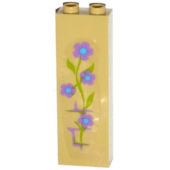 Brick 1 x 2 x 5 with 4 Lavender and Medium Blue Flowers, Leaves and Brick Wall Pattern (Sticker) - Set 41051