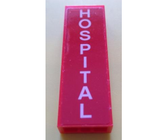 Brick 1 x 2 x 5 with White 'HOSPITAL' Vertical Pattern (Sticker) - Set 60204