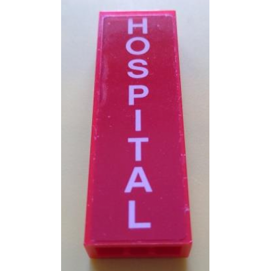 Brick 1 x 2 x 5 with White 'HOSPITAL' Vertical Pattern (Sticker) - Set 60204