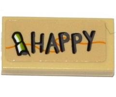 Tile 1 x 2 with 'HAPPY' and Wood Grain Pattern (Sticker) - Set 75823