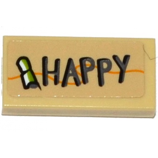 Tile 1 x 2 with 'HAPPY' and Wood Grain Pattern (Sticker) - Set 75823