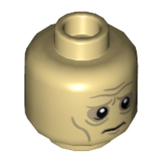 Minifigure, Head Dual Sided LotR Wrinkles and Sunken Eyes Worried / Angry Pattern (Grima) - Hollow Stud