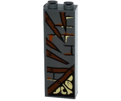 Brick 1 x 2 x 5 with Bricks, Broken Wooden Boards, 5 Nails and Bones Pattern (Sticker) - Set 79014