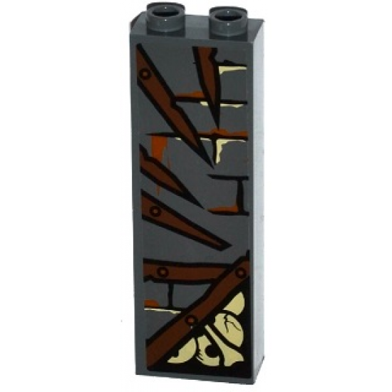 Brick 1 x 2 x 5 with Bricks, Broken Wooden Boards, 5 Nails and Bones Pattern (Sticker) - Set 79014