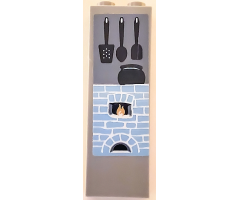 Brick 1 x 2 x 5 with Kitchen Hearth with Fire, Black Cooking Pot, Spatulas and Spoon Pattern (Sticker) - Set 41146