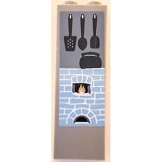 Brick 1 x 2 x 5 with Kitchen Hearth with Fire, Black Cooking Pot, Spatulas and Spoon Pattern (Sticker) - Set 41146