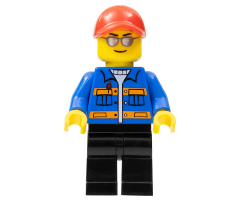 Race Marshal - Blue Jacket with Pockets and Orange Stripes, Black Legs, Red Cap with Hole, Silver Sunglasses
