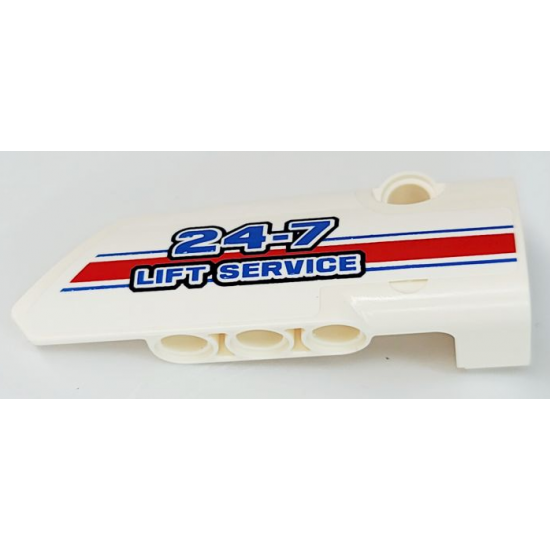 Technic, Panel Fairing # 4 Small Smooth Long, Side B with Blue, Red and White Stripes and '24-7 LIFT SERVICE' Pattern (Sticker) - Set 8071