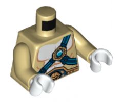 Torso Bare Chest with Body Lines, Dark Blue Belts and Dark Azure Round Jewel (Chi) Pattern / Tan Arms / White Hands