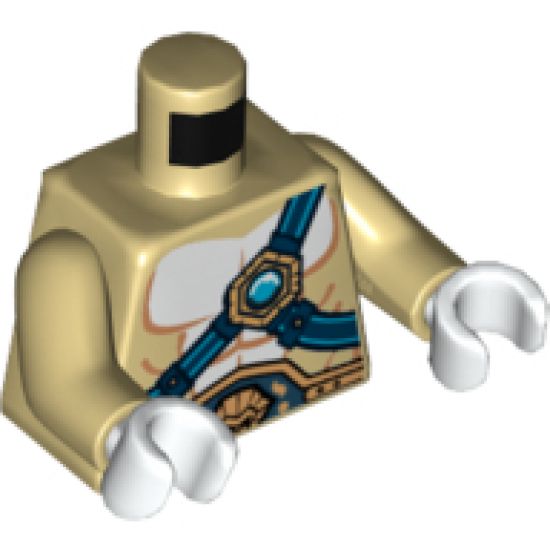 Torso Bare Chest with Body Lines, Dark Blue Belts and Dark Azure Round Jewel (Chi) Pattern / Tan Arms / White Hands