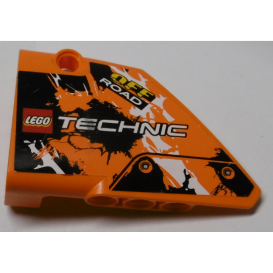 Technic, Panel Fairing #13 Large Short Smooth, Side A with LEGO TECHNIC Logo, 'OFF ROAD' and Black, Orange and White Pattern (Sticker) - Set 42007