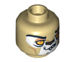 Minifigure, Head Dual Sided Alien Chima Lion with Orange Eyes, Brown Nose, Crooked Smile / Open Mouth Pattern (Leonidas) - Hollow Stud